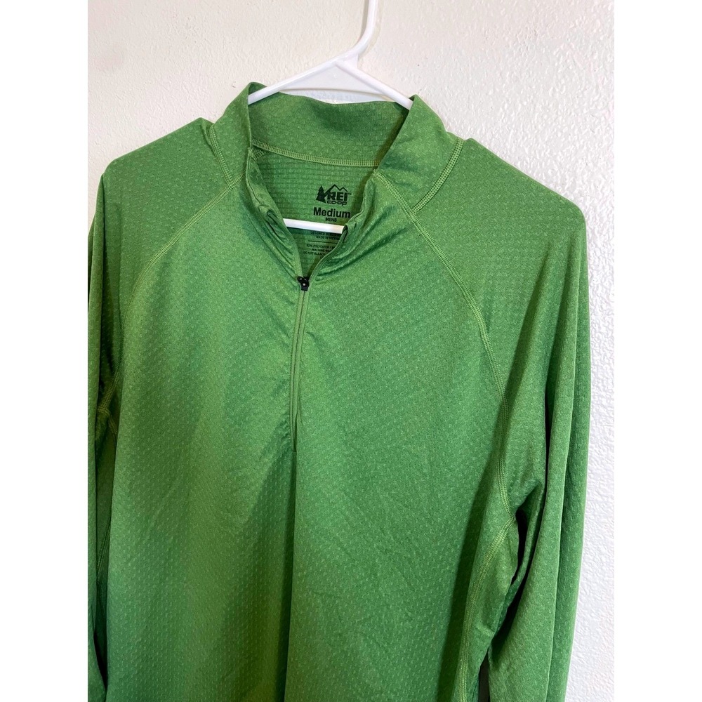 REI Co-op Mens Medium Quarter‎ Zip Pullover Green Performance Hiking Stretch